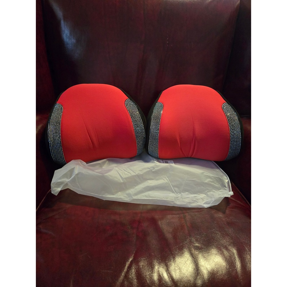 Car Headrest Neck Rest Cushion Pillow Rhinestone Bling Red Set‎